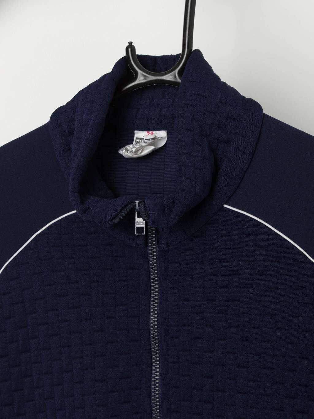 Vintage 80s navy blue sports jacket zip pockets men's track jacket - Medium / Large - Image 2