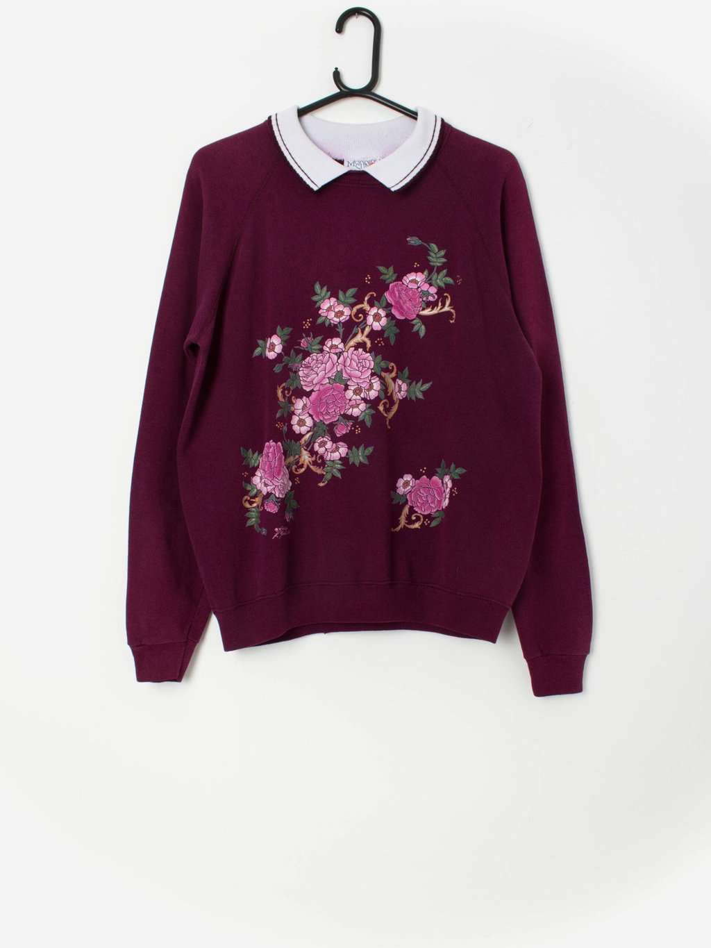 Floral sweatshirt 90s sweater plum collared pullover cottage core - Medium / Large