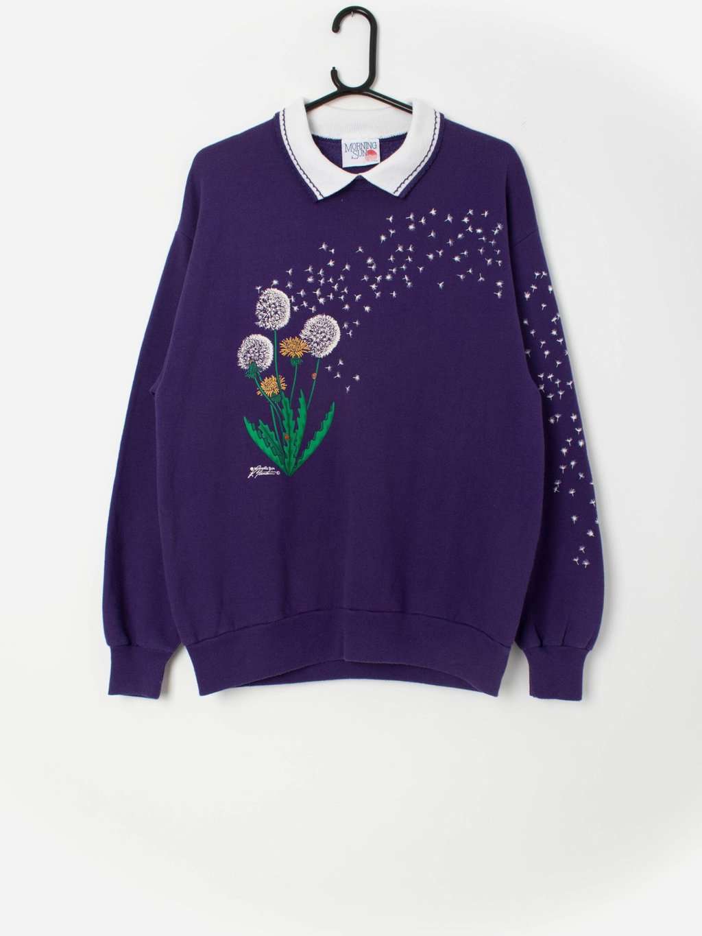 Purple sweatshirt dandelion flower purple floral pullover sweater - Medium / Large