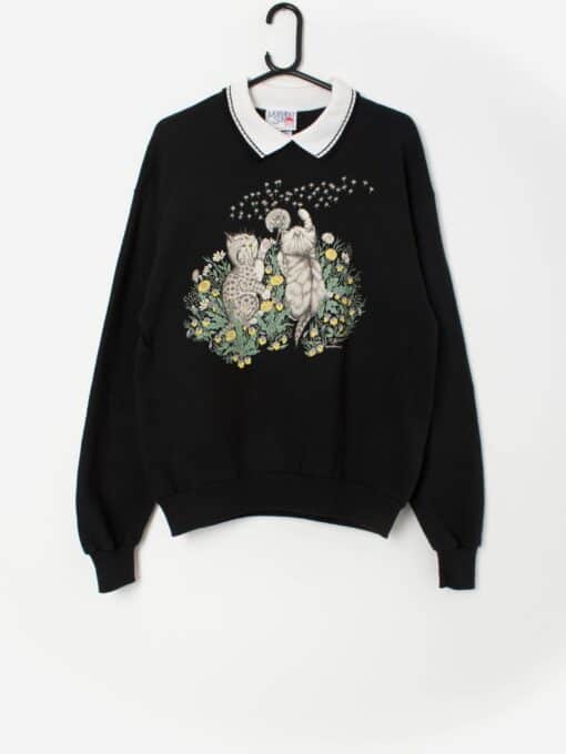 Kittens collared sweater cat dandelion flower sweatshirt 90s - Medium / Large