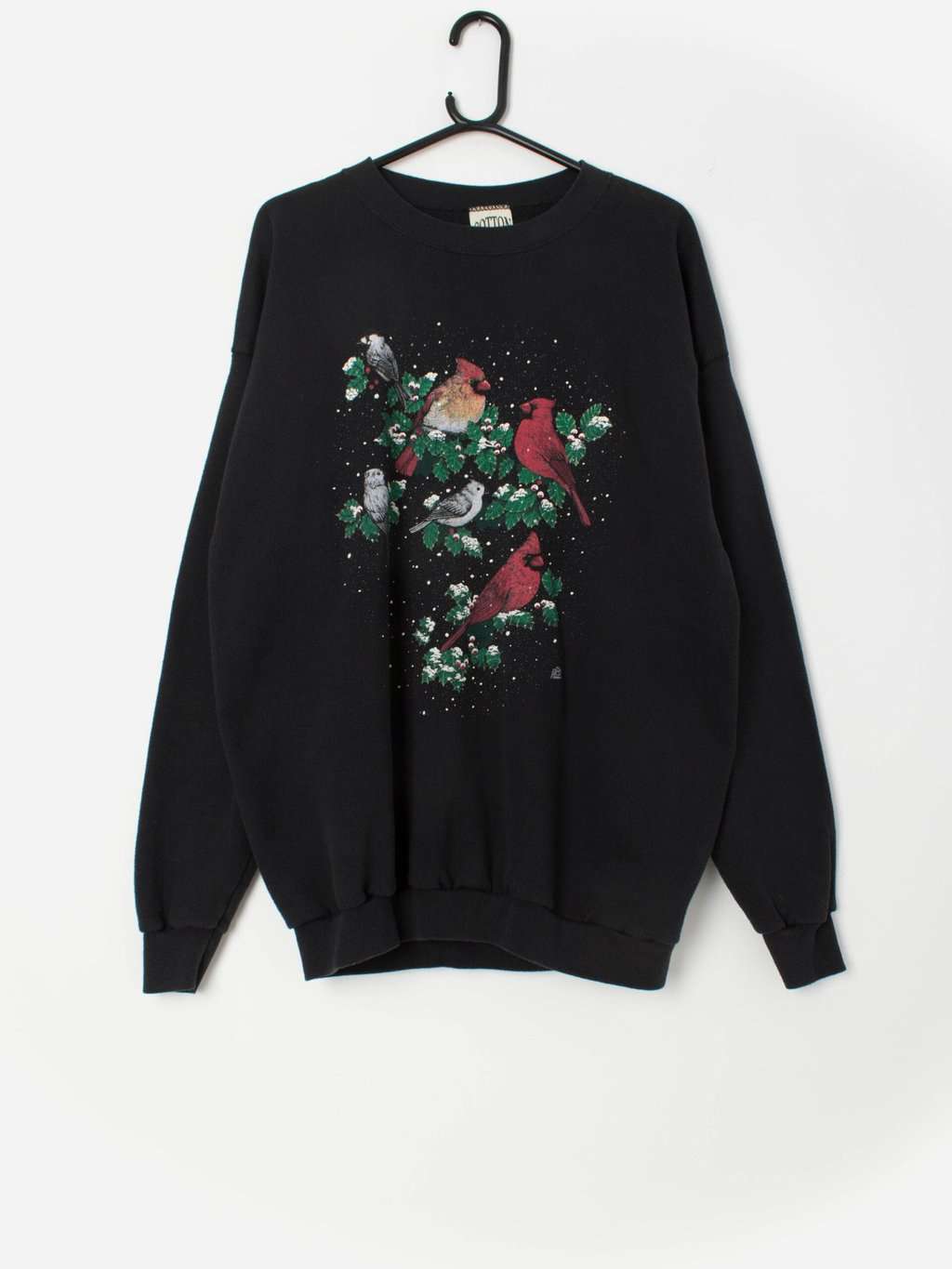 Vintage black Christmas sweater cardinal birds sweatshirt - XL