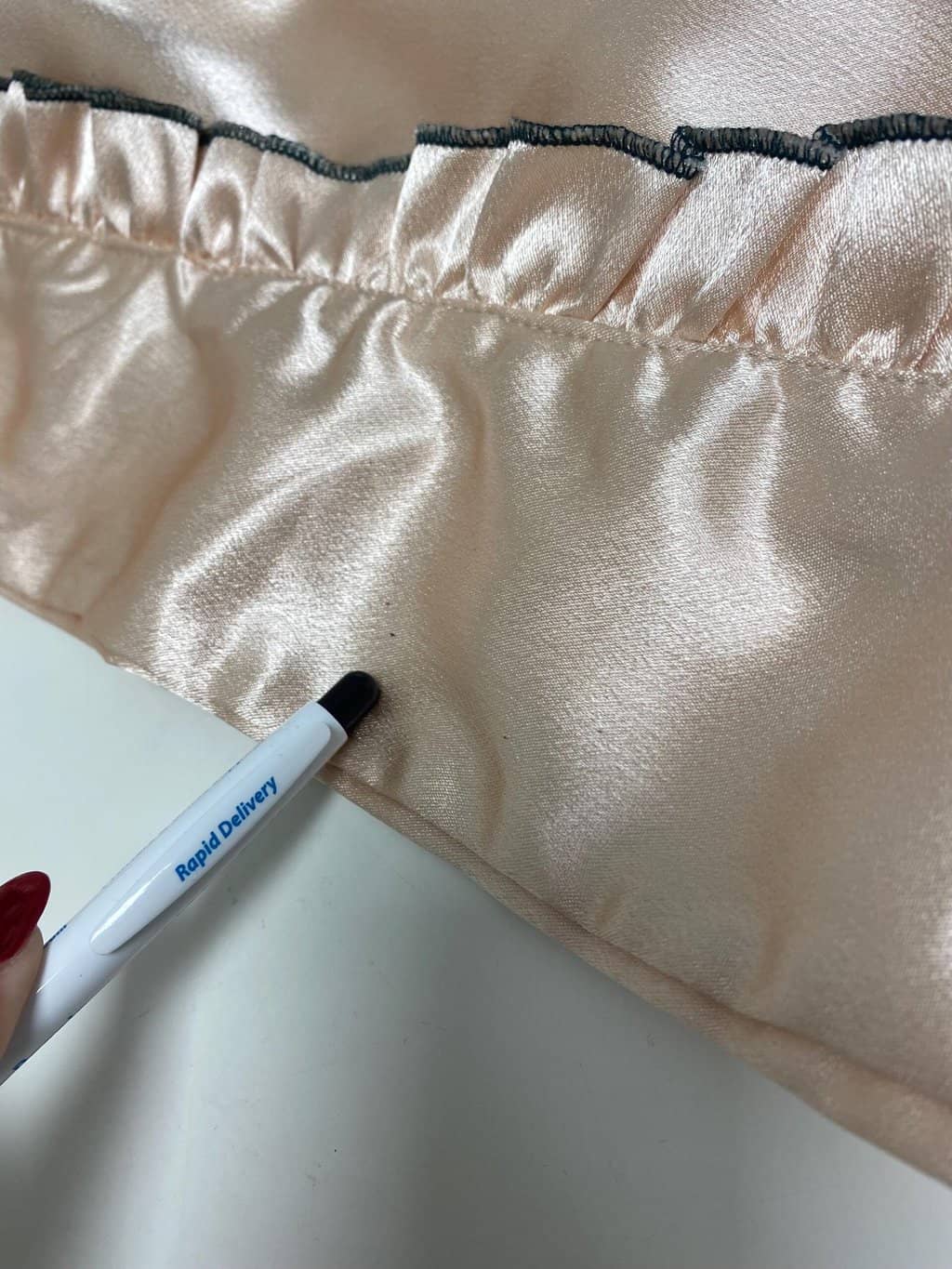 Vintage 30s style peach silky blouse with green velvet trim - XS / Small - Image 4