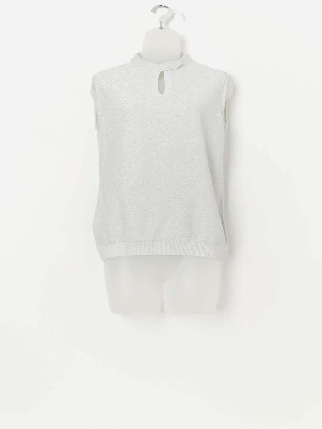 70s vintage top, white and silver lurex, Christmas party vest - Small