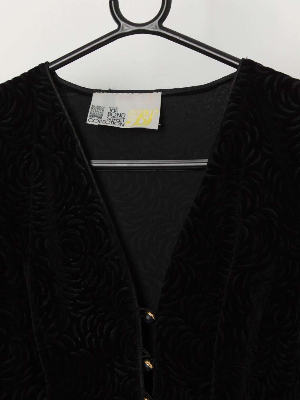 80s vintage puff sleeve black blouse with floral pattern - Medium / Large - Image 3