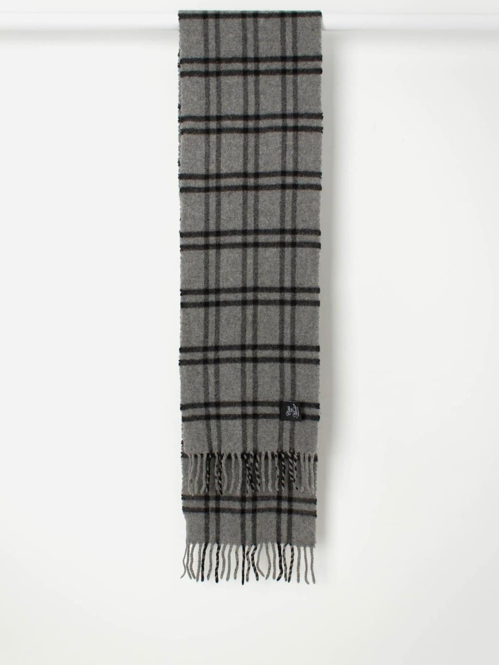 Vintage cashmere and wool scarf in grey plaid with tassels - One size - Image 3