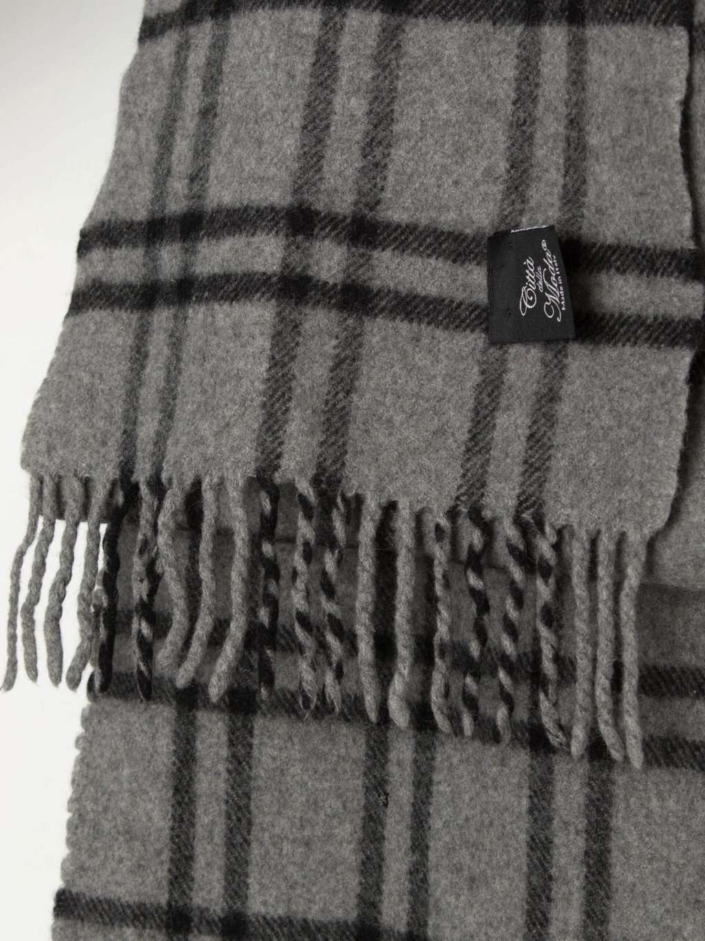 Vintage cashmere and wool scarf in grey plaid with tassels - One size - Image 4