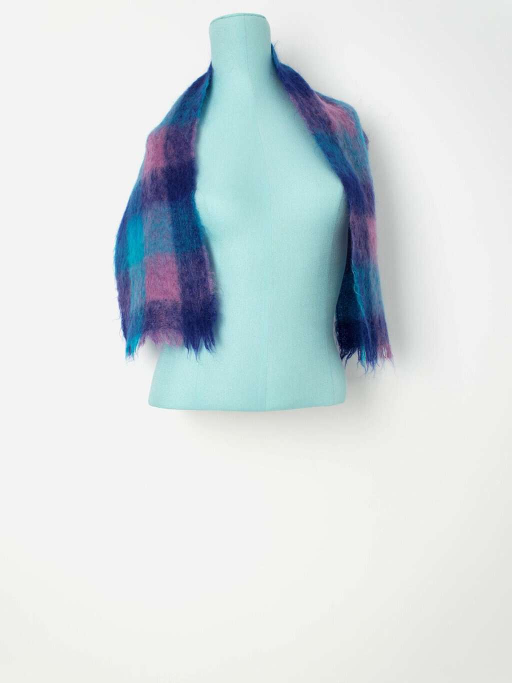 Vintage mohair blue and purple plaid scarf - One size - Image 4