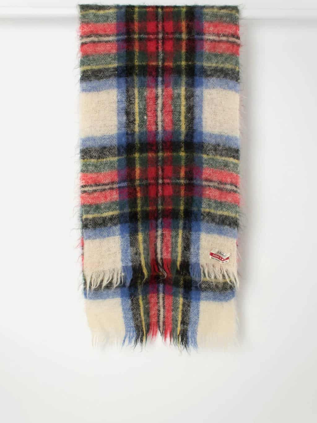 Vintage tartan mohair scarf by St Michael in red, white and blue - One size - Image 3