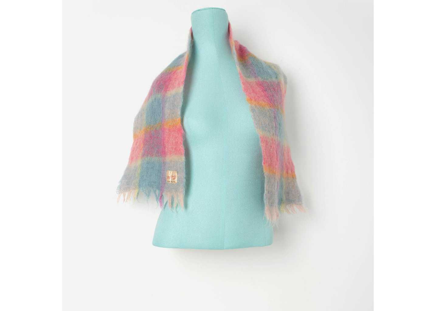 1950s vintage wool scarf, pastel mohair check scarf - One size - Image 5