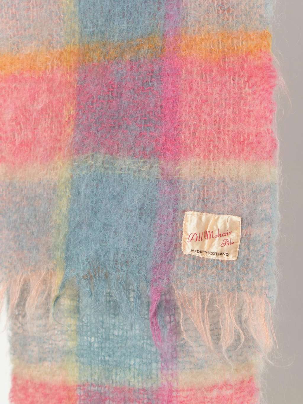 1950s vintage wool scarf, pastel mohair check scarf - One size - Image 2