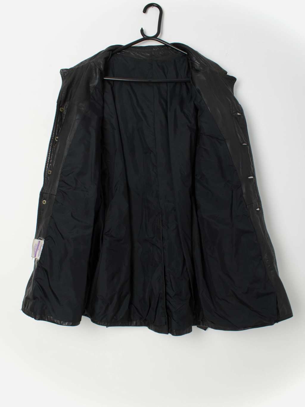 Vintage 70s black leather jacket belted 1970s rare - M - Image 3