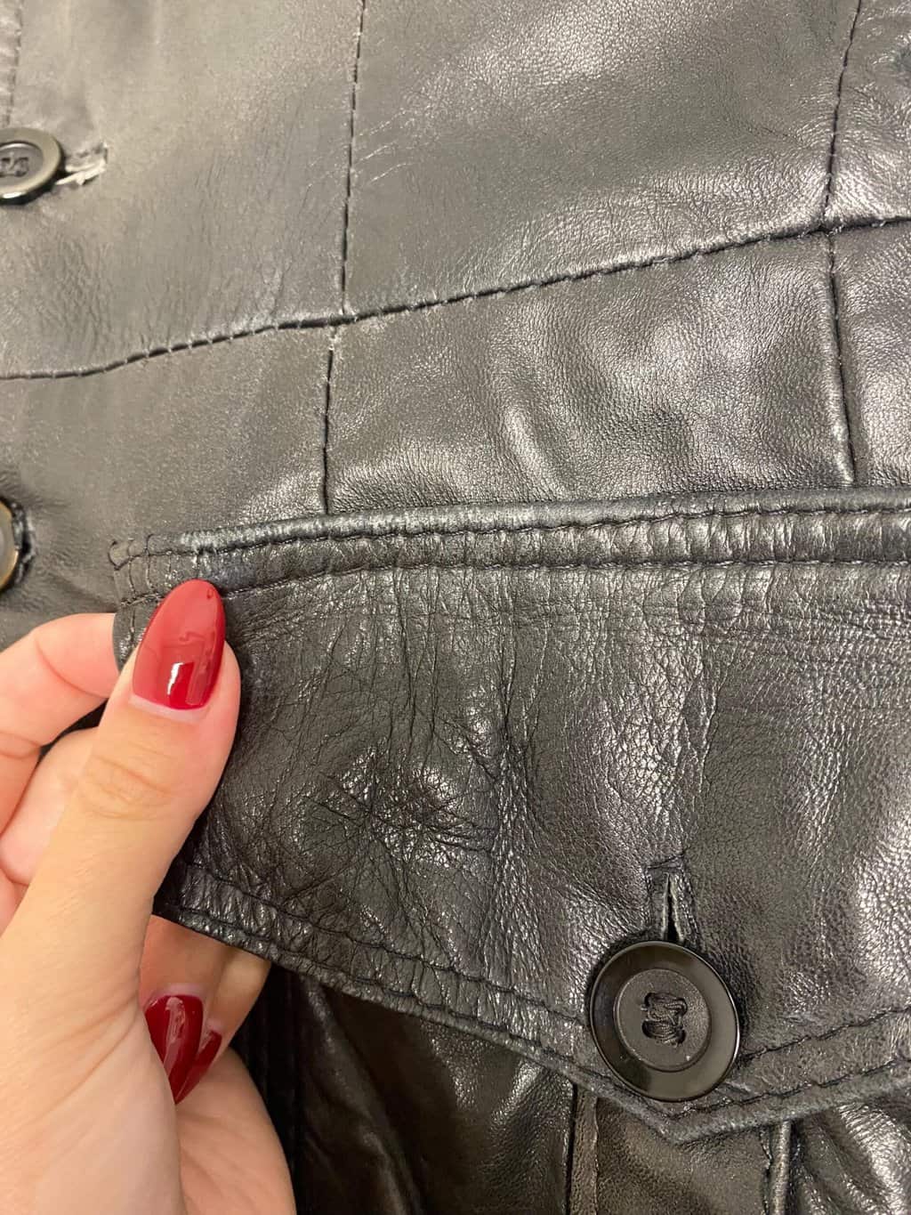 Vintage 70s black leather jacket belted 1970s rare - M - Image 6