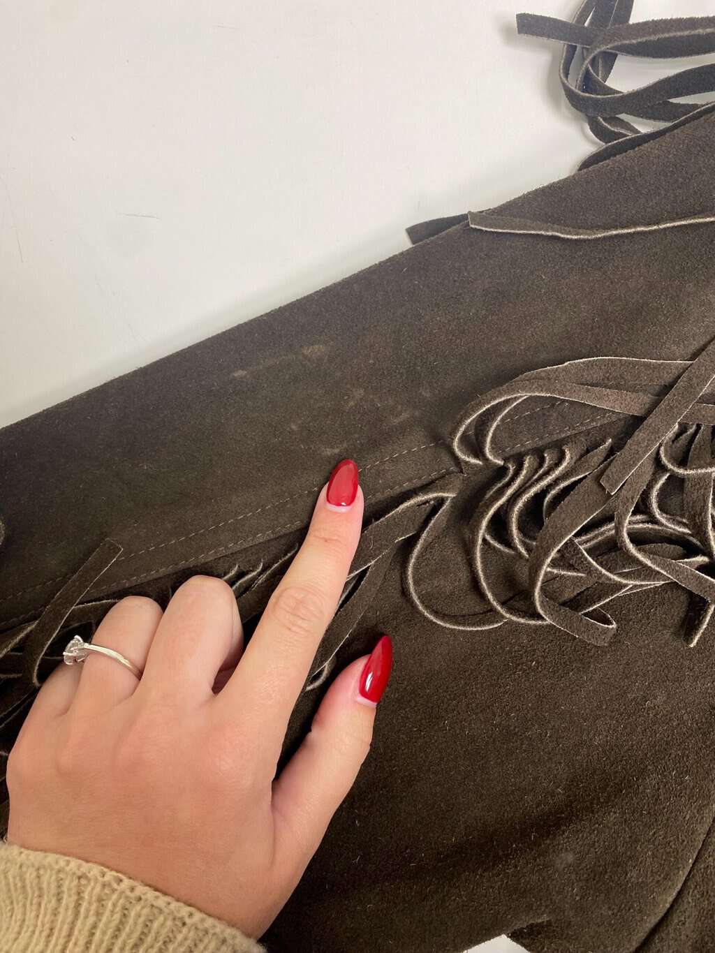 70s vintage suede jacket fringed chocolate brown tasselled original - Large - Image 5