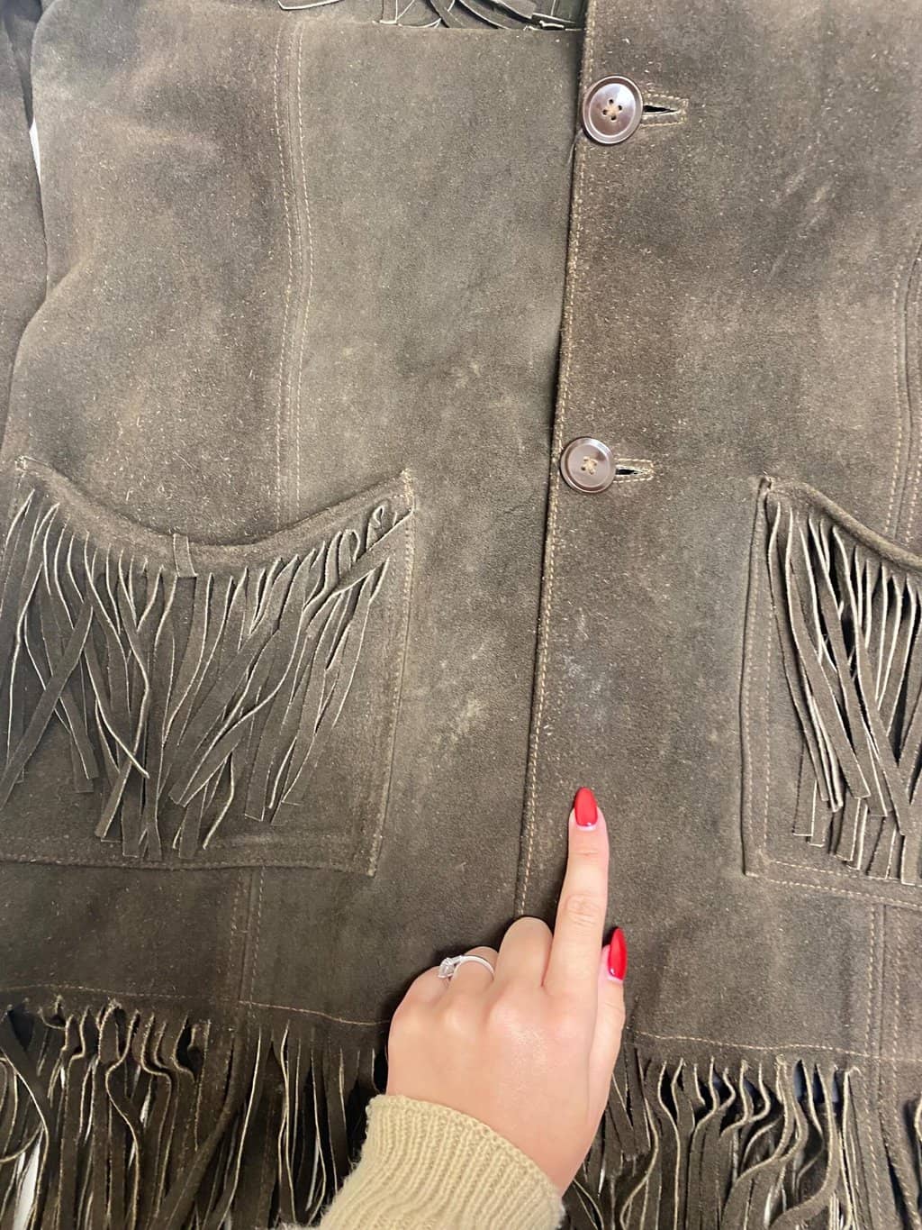 70s vintage suede jacket fringed chocolate brown tasselled original - Large - Image 7