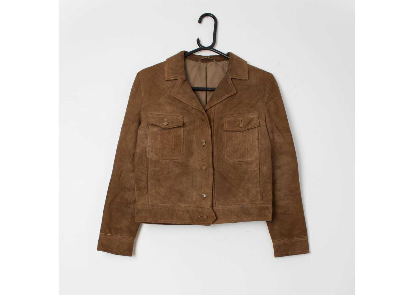 Vintage 70s suede jacket women's tan beige soft leather original 70s - Small - Image 4