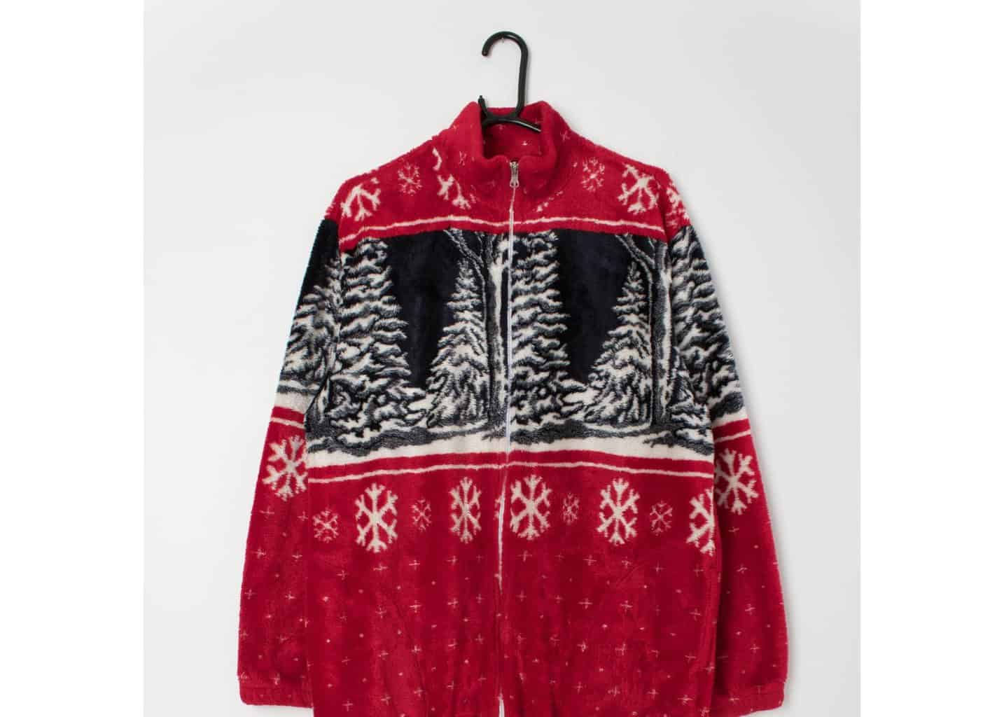 Vintage Y2K Art Unlimited red fleece snowflake Christmas jacket trees - Medium - Image 4