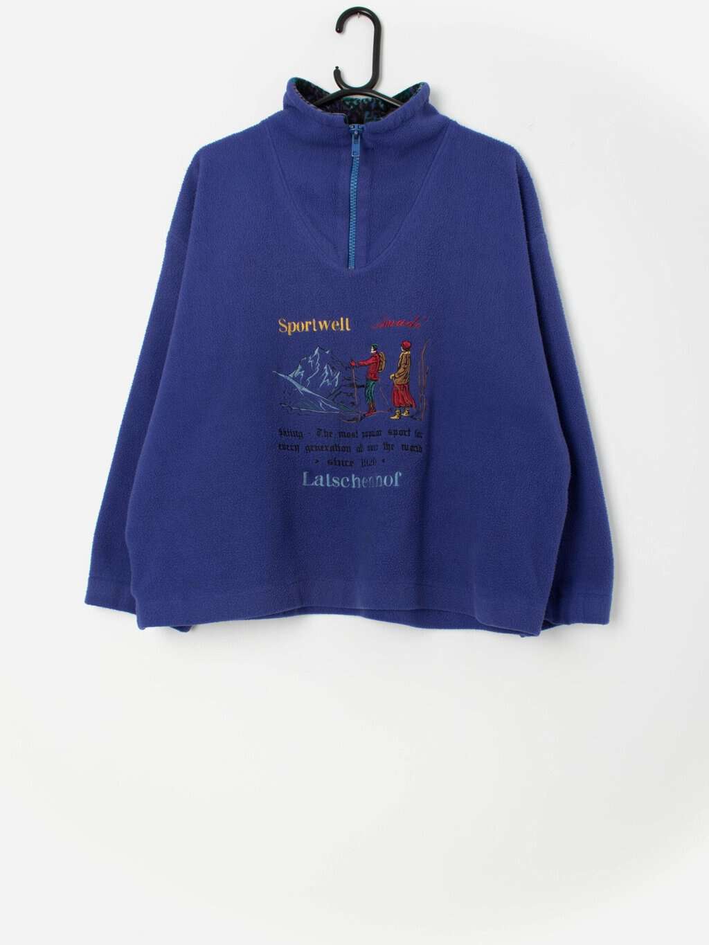 Vintage fleece pullover jacket quarter zip ski mountain jumper blue - Large / XL