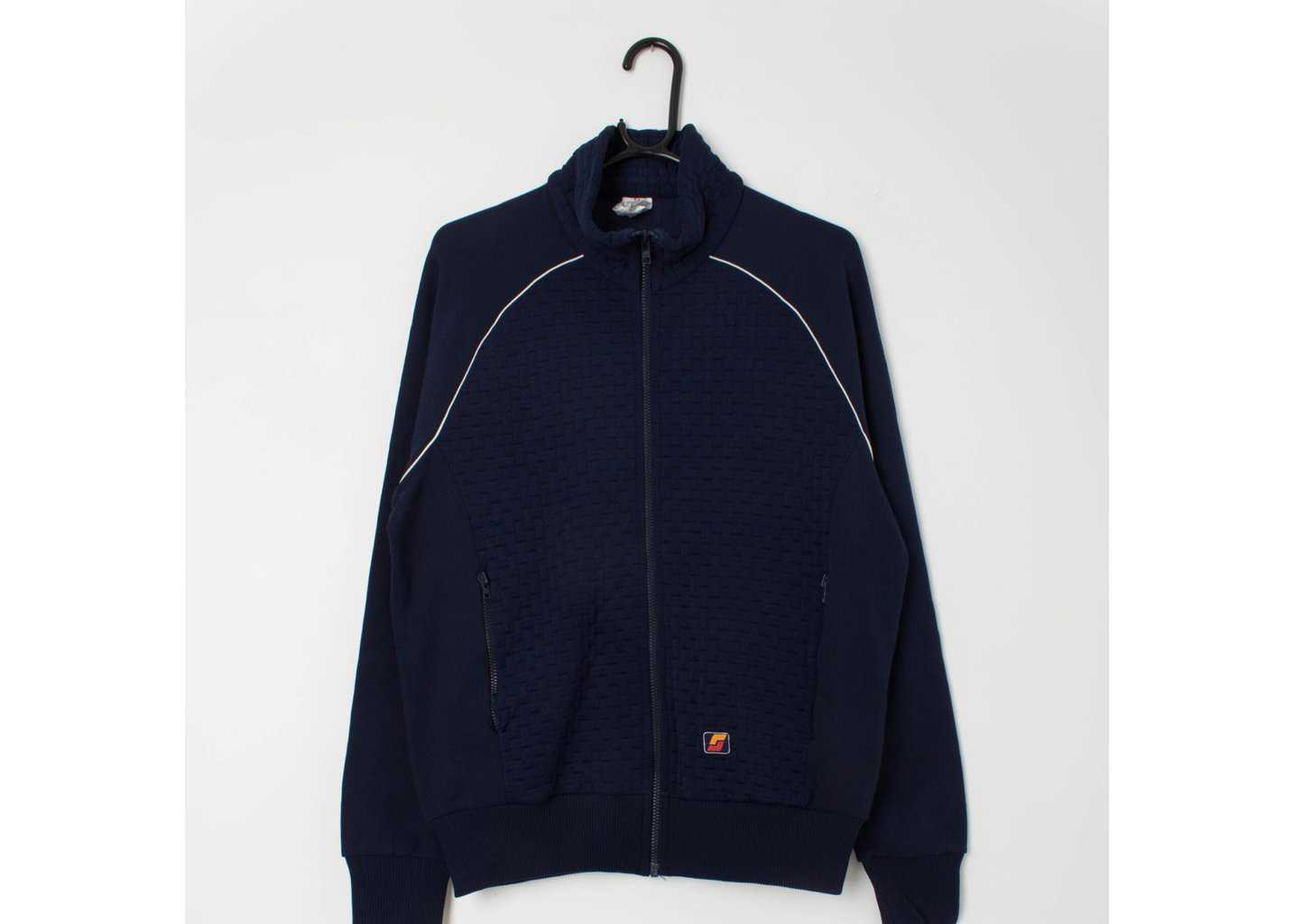 Vintage 80s navy blue sports jacket zip pockets men's track jacket - Medium / Large - Image 4