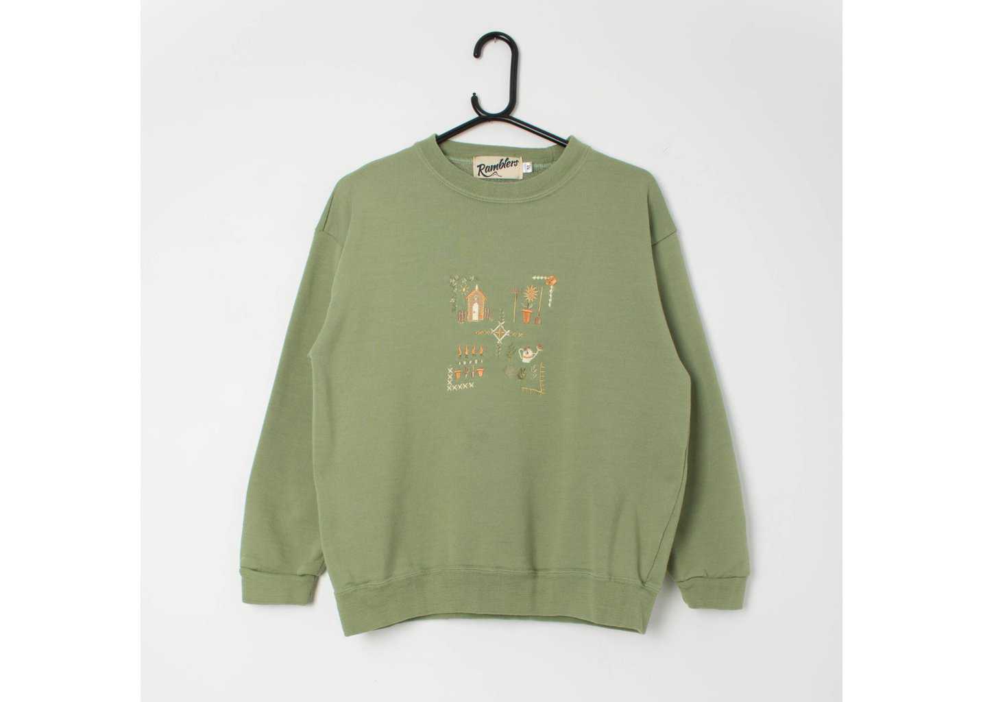 90s embroidered sweater pullover sweatshirt gardener plant floral - Medium - Image 4