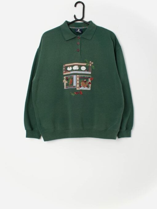 90s botanical retro sweatshirt embroidered autumn sweater - Medium / Large