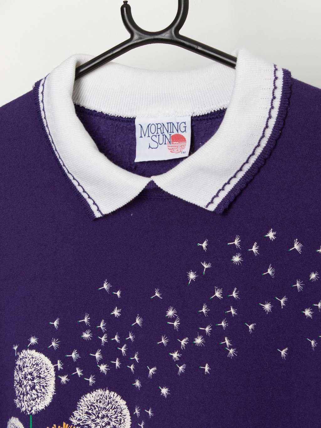Purple sweatshirt dandelion flower purple floral pullover sweater - Medium / Large - Image 2