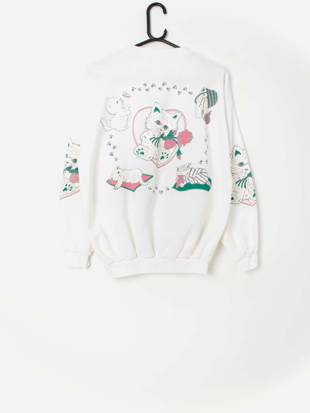 80s Kitsch cat sweatshirt with large love heart graphic - Small / Medium - Image 3