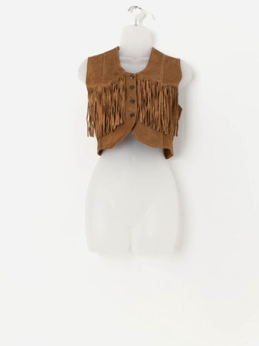 90s vintage fringed cropped suede waistcoat in tan - M