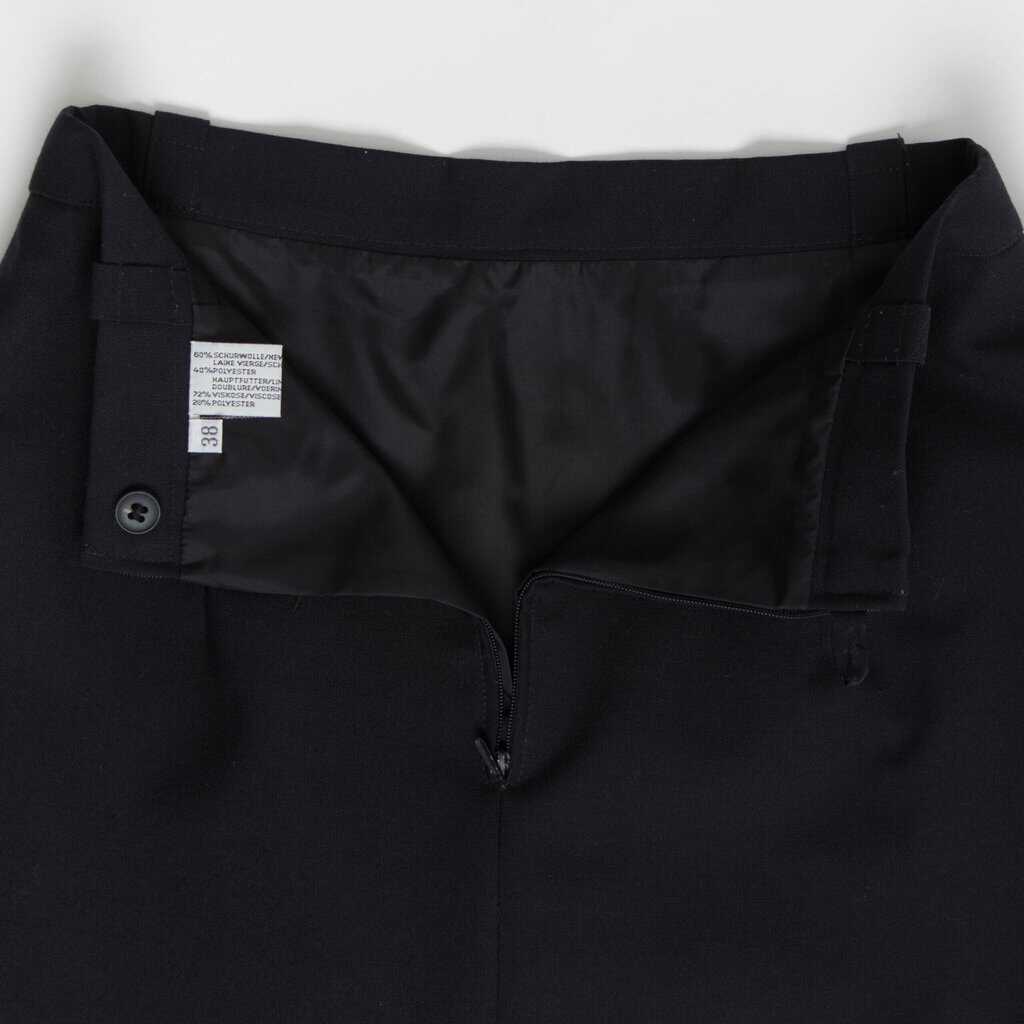 Navy wool short skirt with buttoned pockets, fully lined, minimalist style, 26 waist - Small - Image 4