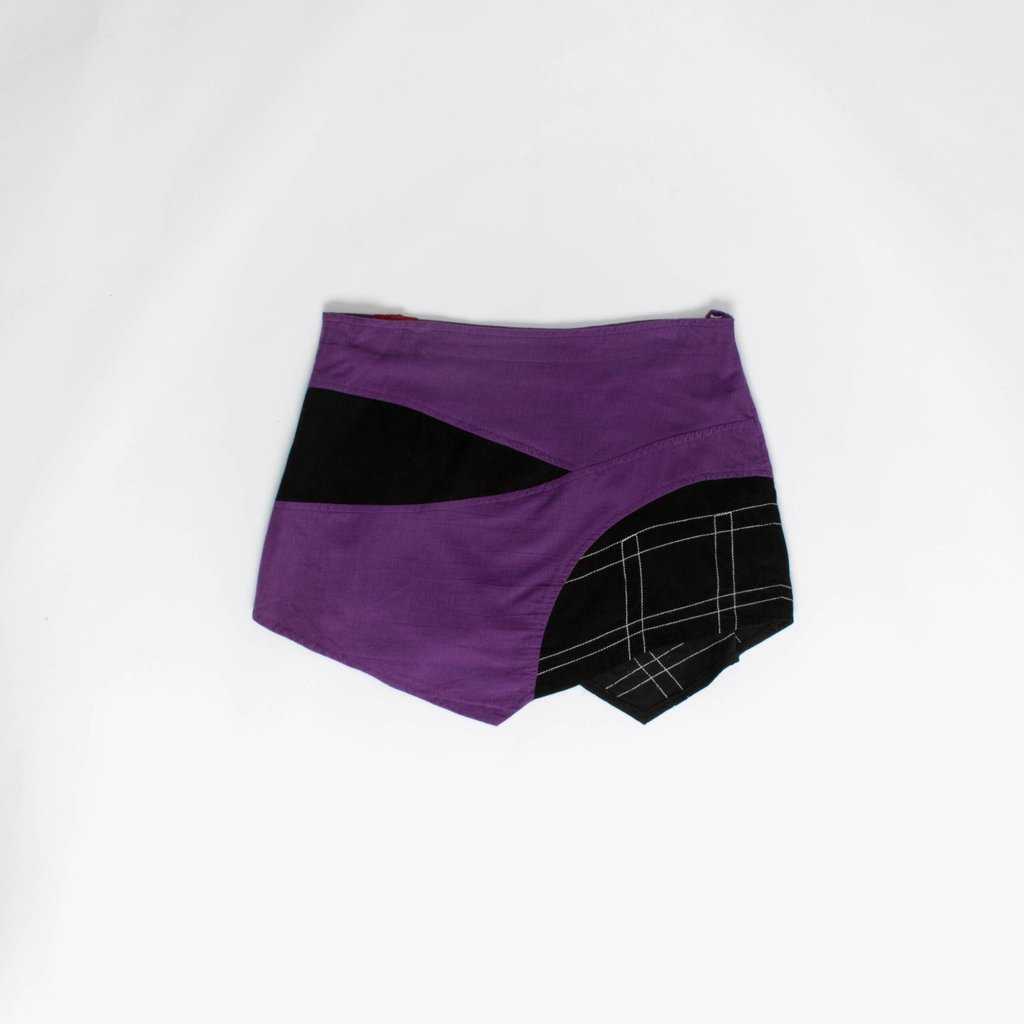 Colourful fine corduroy mini skirt in purple and black, Y2K colour block skirt by Coline, 32 waist - Medium / Large - Image 5