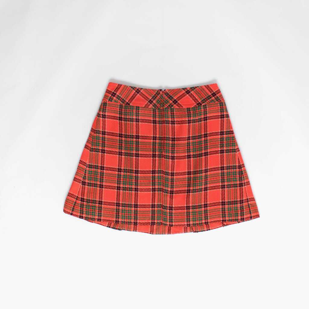 Bright plaid pleated short skirt, orange-red forest green autumn winter skirt, preppy 60s 70s vintage, 29 waist - Medium - Image 3