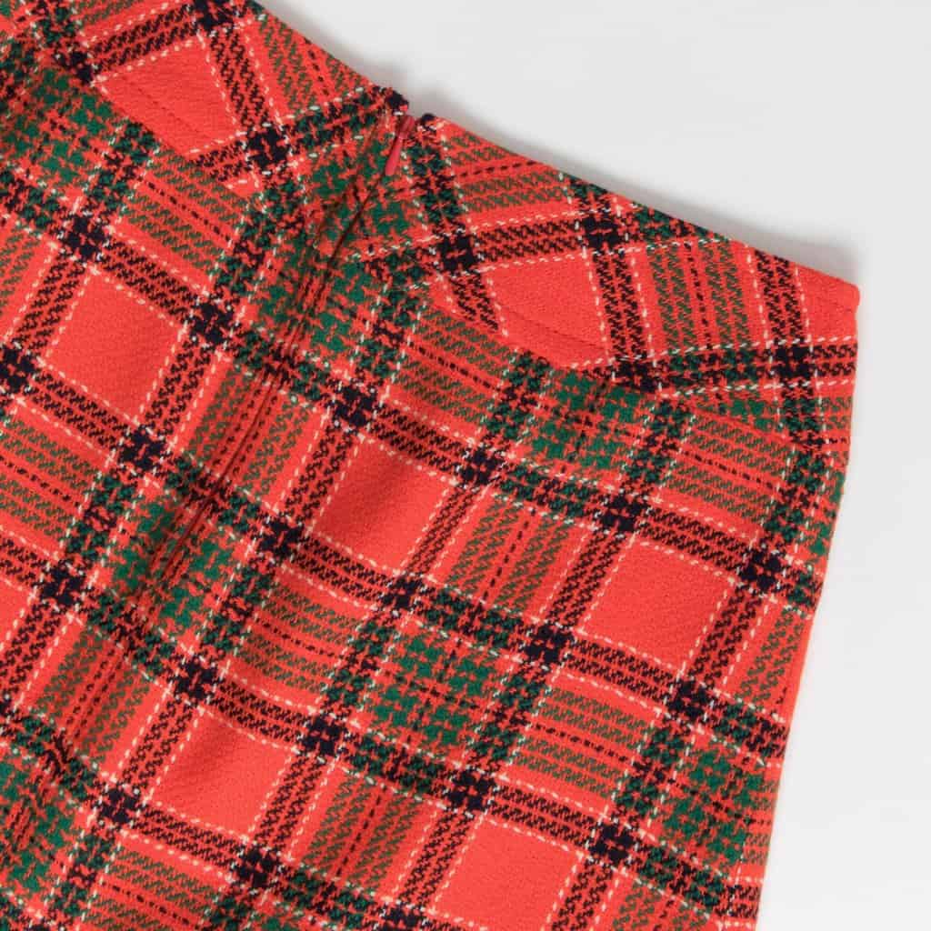 Bright plaid pleated short skirt, orange-red forest green autumn winter skirt, preppy 60s 70s vintage, 29 waist - Medium - Image 4