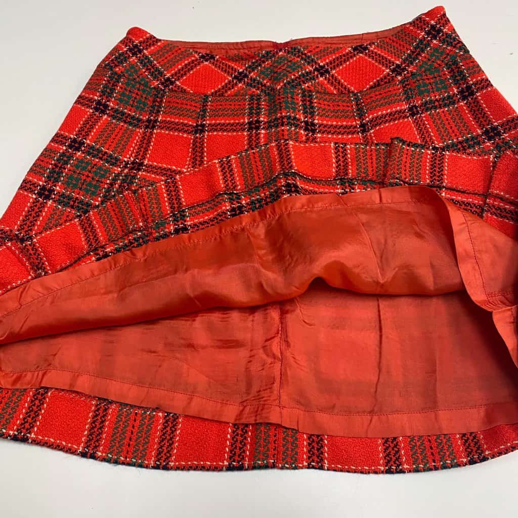 Bright plaid pleated short skirt, orange-red forest green autumn winter skirt, preppy 60s 70s vintage, 29 waist - Medium - Image 8
