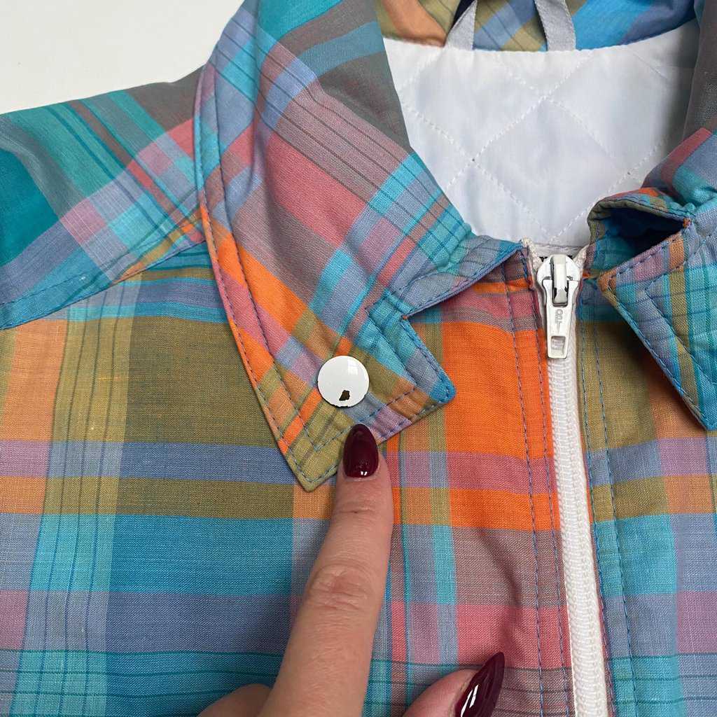 Womens 70s light padded jacket, vintage pastel plaid fitted jacket - XS / Small - Image 9