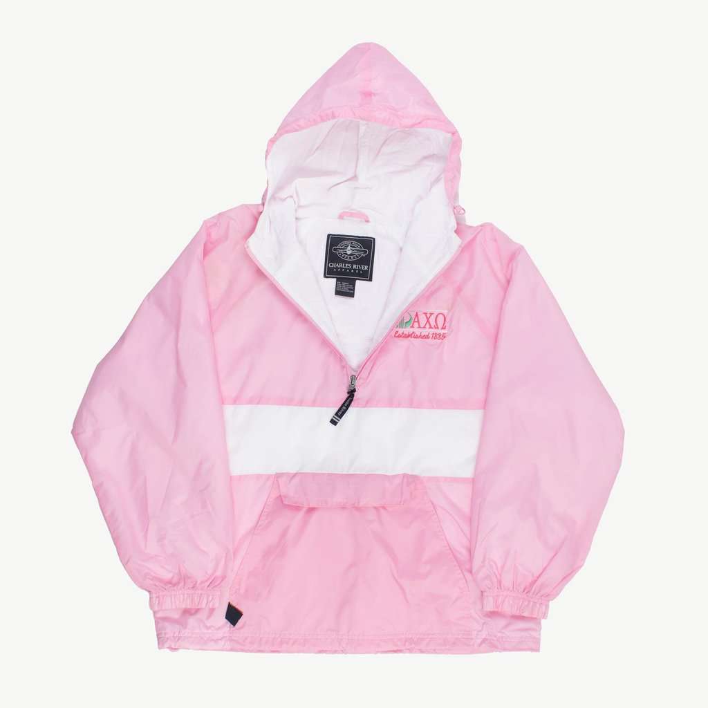 Pink quarter zip rain jacket with hood and kangaroo pocket - Medium - Image 2