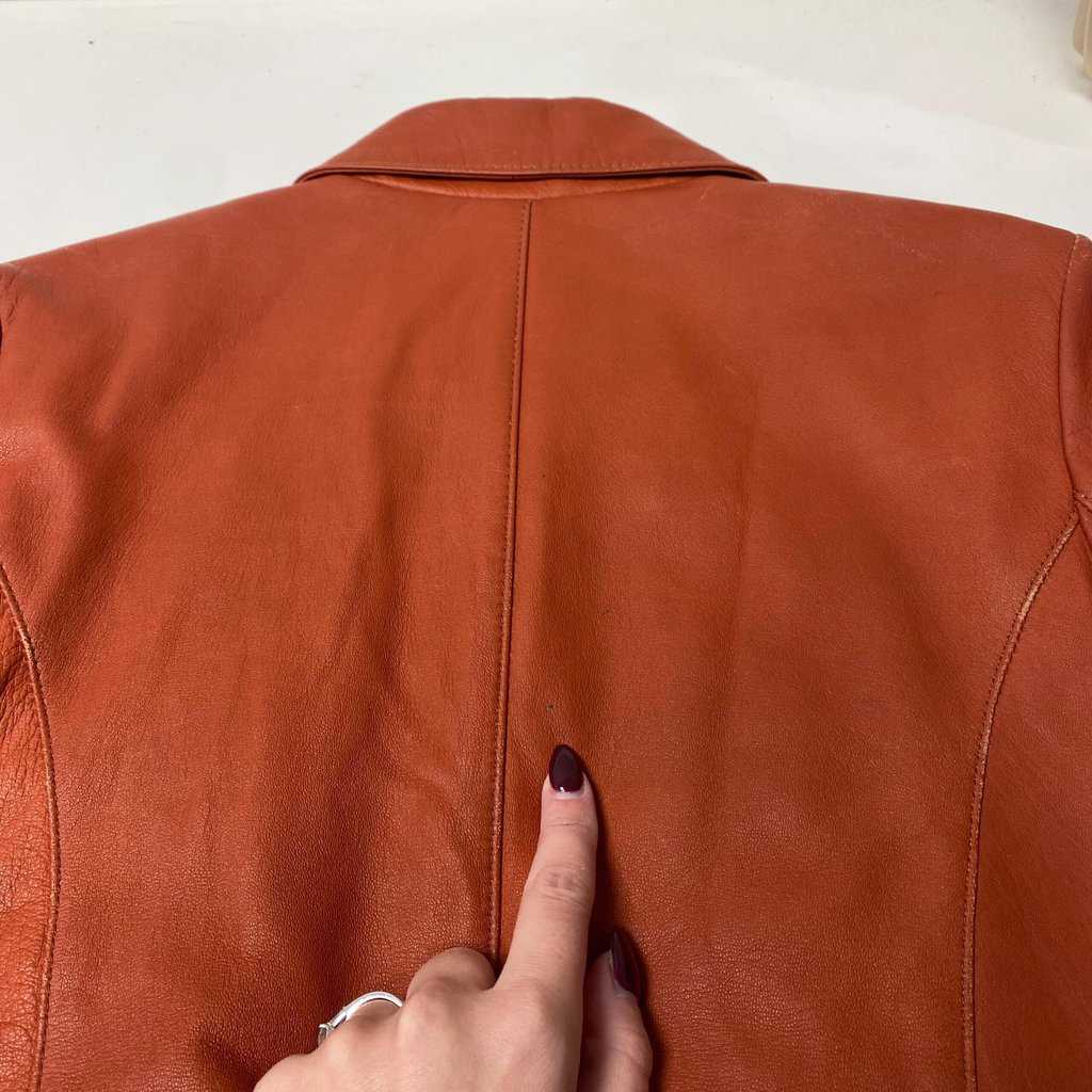 Orange leather jacket with large floral buttons, Y2K vintage - Medium - Image 8