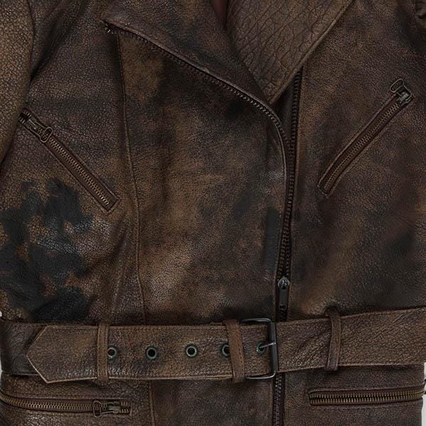 Womens brown leather jacket 80s motorcycle jacket, faded patina - Small - Image 8