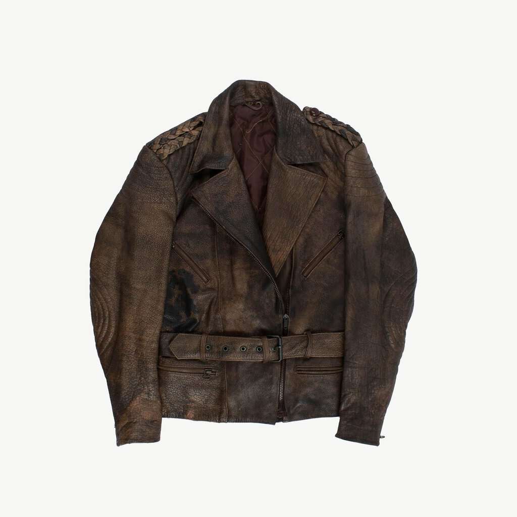 Womens brown leather jacket 80s motorcycle jacket, faded patina - Small - Image 2