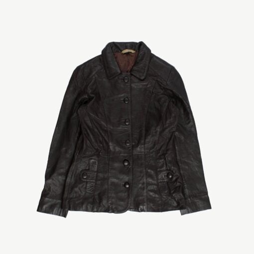 Brown leather jacket, Y2K vintage fitted blazer - S