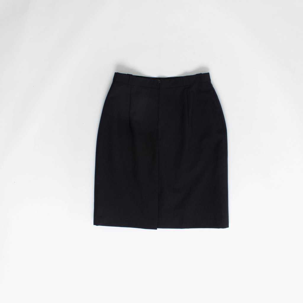 Navy wool short skirt with buttoned pockets, fully lined, minimalist style, 26 waist - Small - Image 6