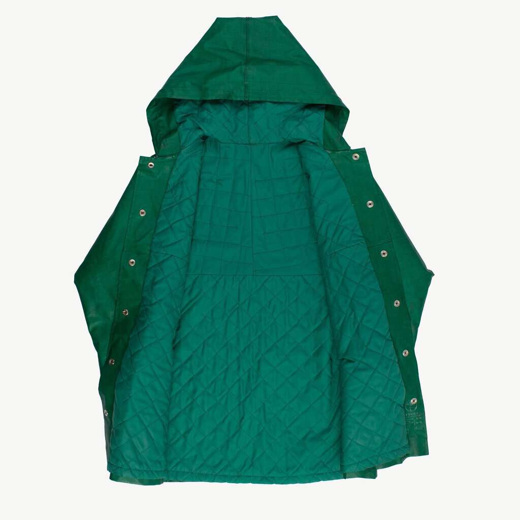 Womens green vintage lined rain jacket with hood, elastic cuffs - Medium - Image 2