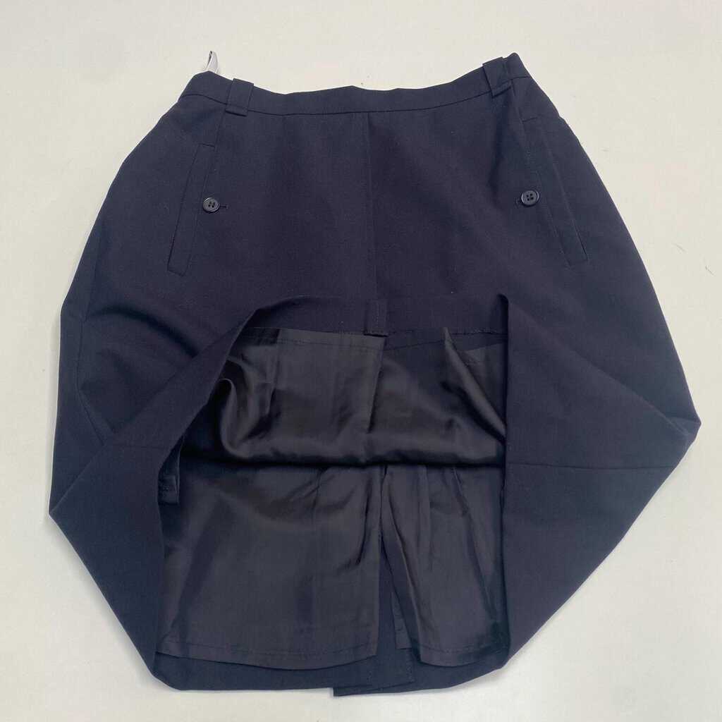 Navy wool short skirt with buttoned pockets, fully lined, minimalist style, 26 waist - Small - Image 9