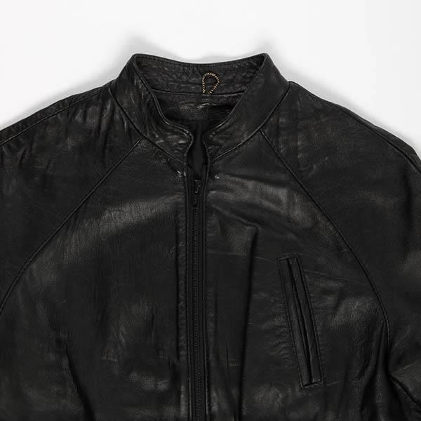Womens black leather bomber jacket, elasticated hem vintage moto jacket - Small / Medium - Image 4