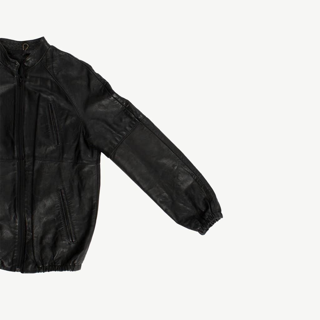 Womens black leather bomber jacket, elasticated hem vintage moto jacket - Small / Medium - Image 5