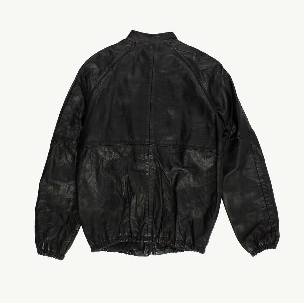 Womens black leather bomber jacket, elasticated hem vintage moto jacket - Small / Medium - Image 3