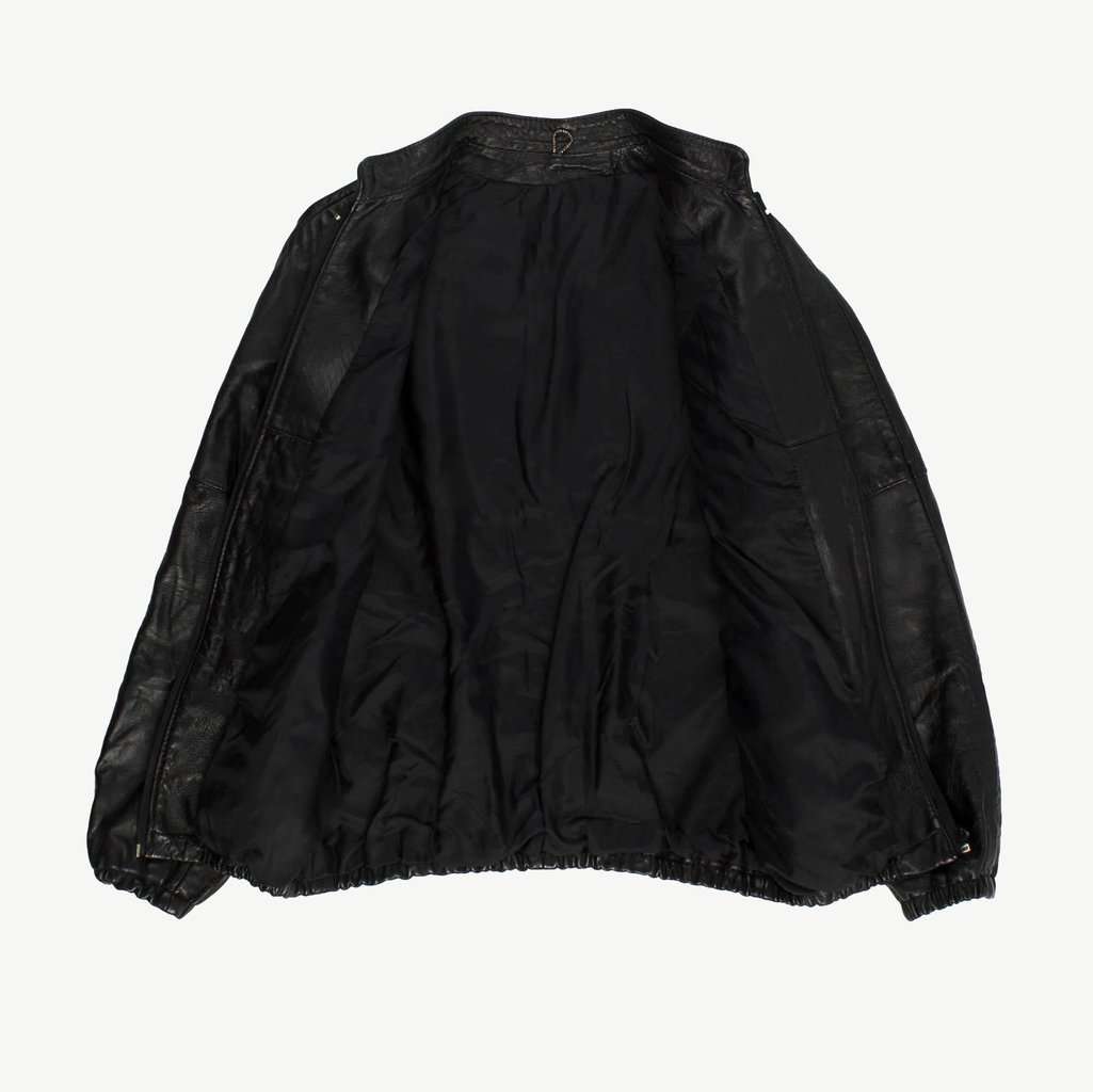 Womens black leather bomber jacket, elasticated hem vintage moto jacket - Small / Medium - Image 2