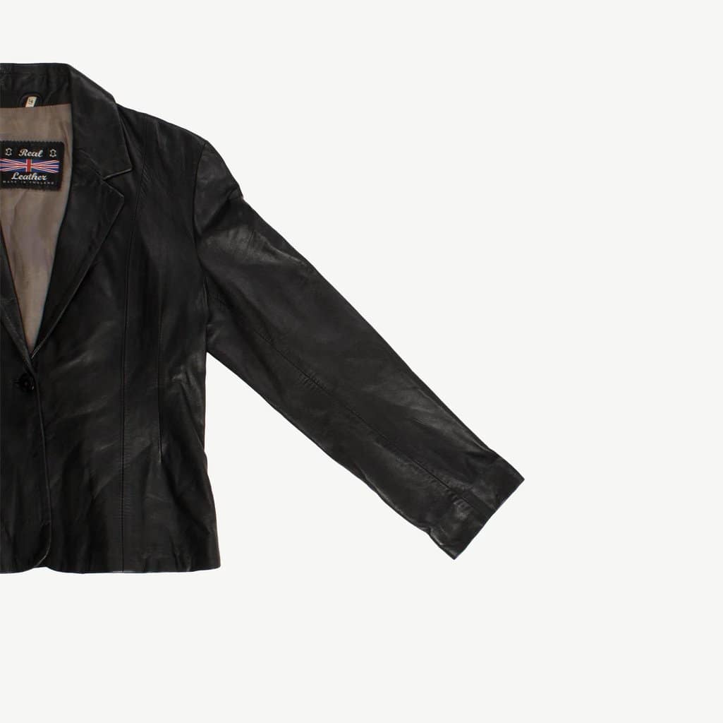 Soft black leather jacket, womens vintage blazer, retro Y2K 90s - Medium - Image 4