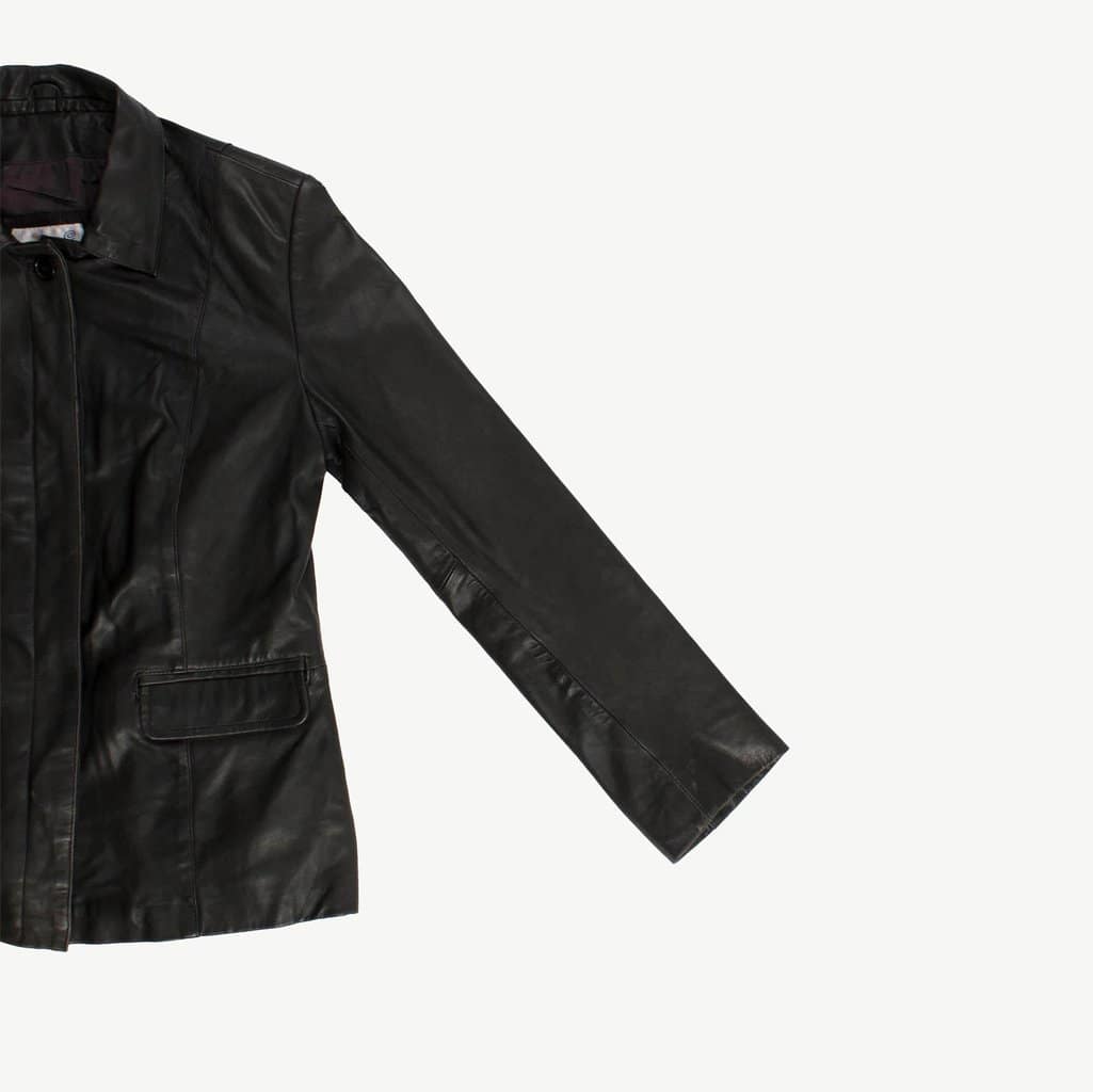 Black leather vintage jacket, fitted blazer, retro real leather jacket - Medium / Large - Image 5