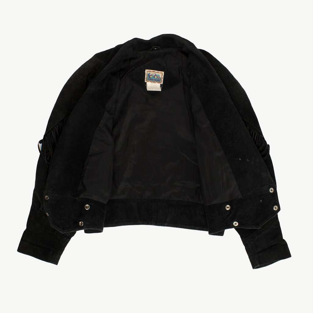 80s black suede fringed jacket, cropped leather festival jacket, womens vintage suede jacket - Medium - Image 2