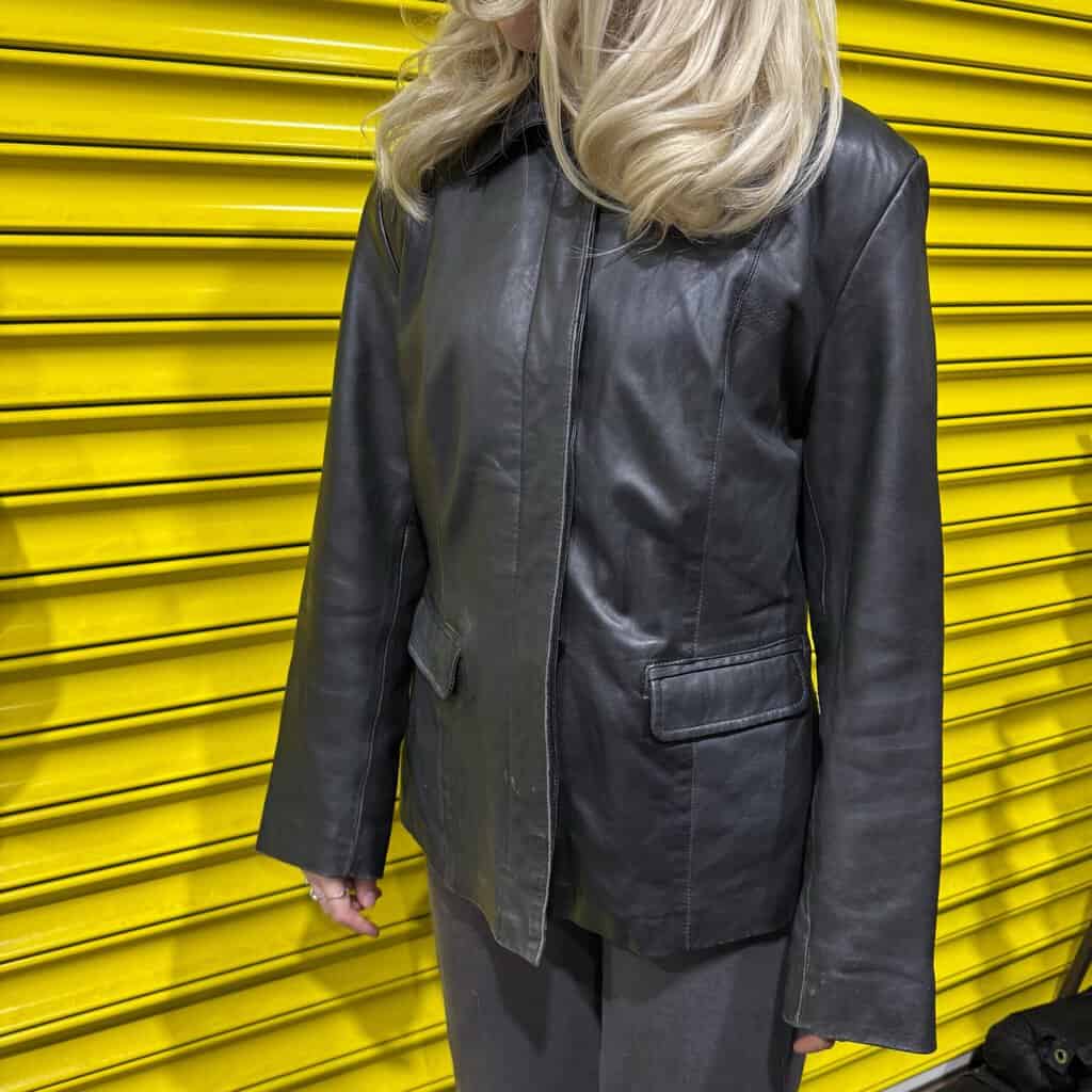 Black leather vintage jacket, fitted blazer, retro real leather jacket - Medium / Large