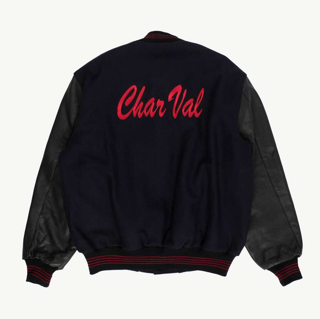 Mens American USA varsity jacket, letterman stadium bomber jacket, navy blue black red - Large - Image 3